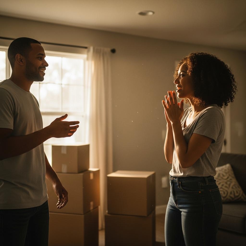 Happy Home Sellers Celebrating After Offer Ocala Florida - Joyful diverse family of home sellers celebrating after receiving a quick offer on their house in Ocala, Florida, feeling relief and excitement.