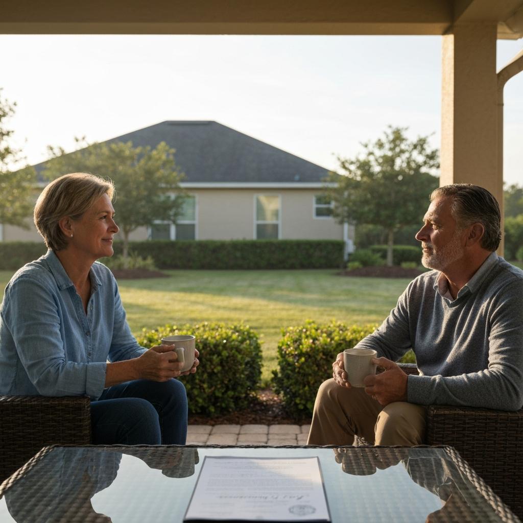 How Does Ocala's Housing Market Compare to Other Florida Cities in 2026. Content mature couple relaxing on their lanai, illustrating the financial stability and peaceful lifestyle of the Ocala housing market in Florida.