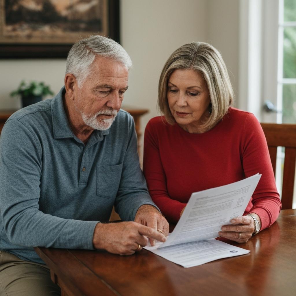 Do Sellers Always Pick the Highest Offer in Ocala Florida? Thoughtful senior couple reviewing multiple real estate offer documents at their dining table in their Ocala, Florida home, deciding on the best bid.