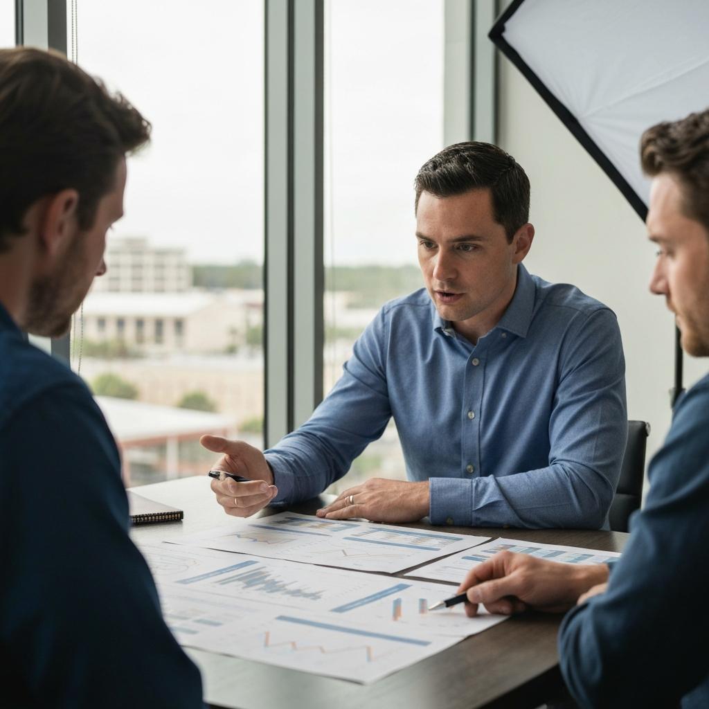 Do Sellers Usually Lower Their Price After an Appraisal in Ocala, Florida? Focused Ocala real estate agent shows sellers market data, explaining why they might lower their price after a low appraisal in a modern office.